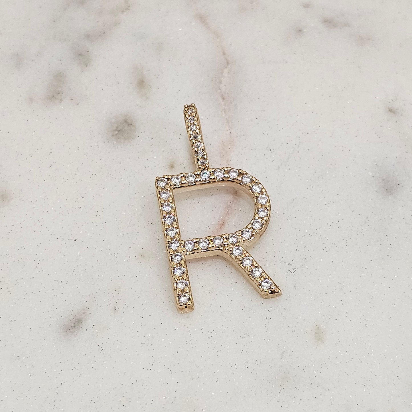 18K Gold Plated Personalized Letter Studded Zirconia Pendant