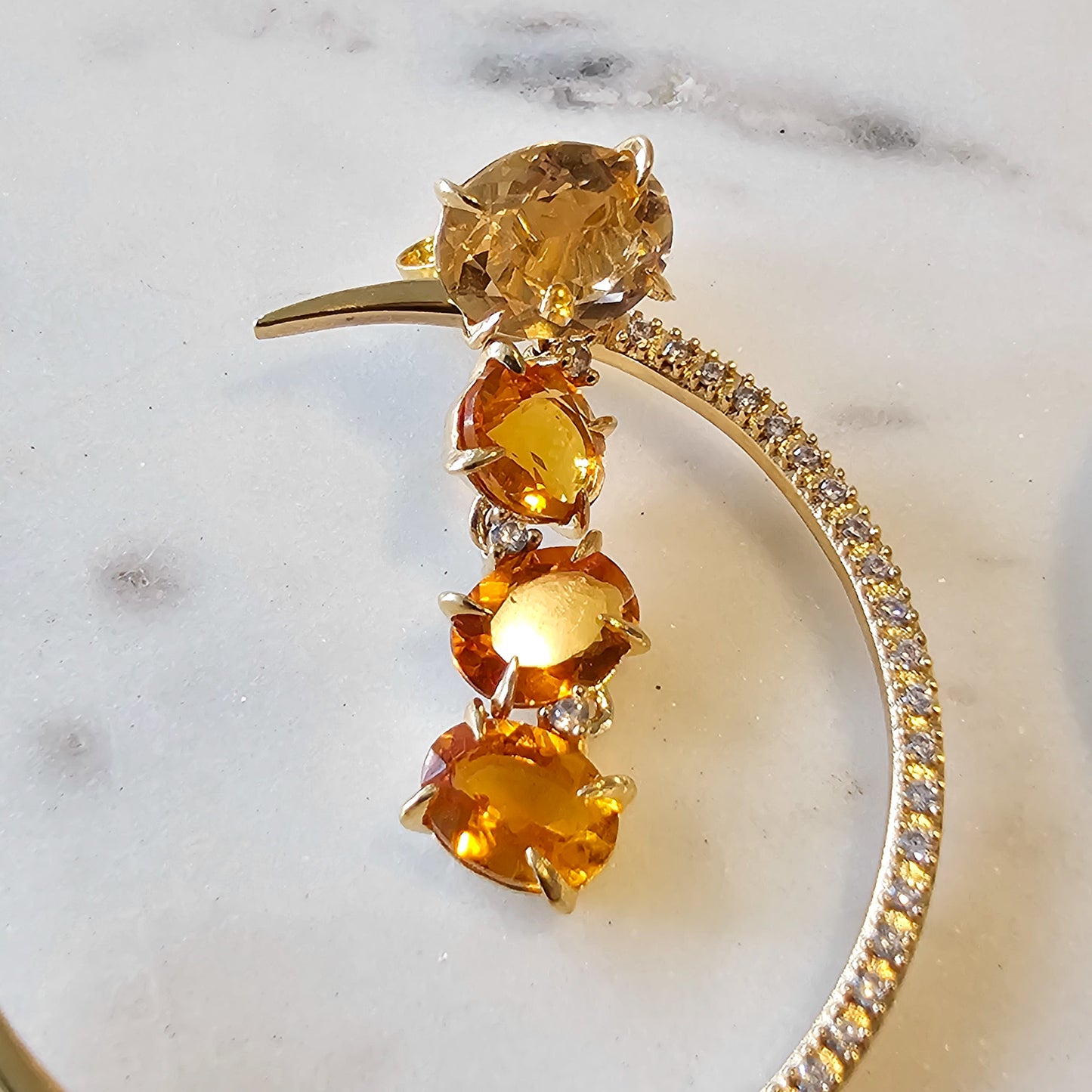 18K Gold Plated Chandelier Citrine and Morganite Duo Studded Zirconia Earrings