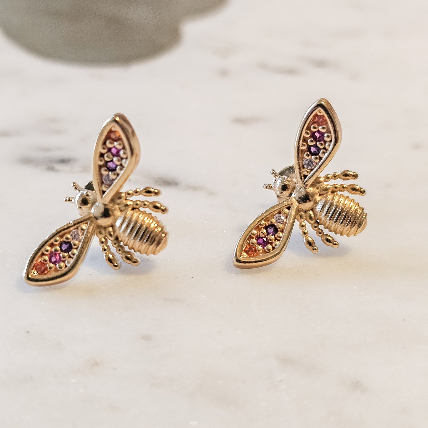 18K Gold Plated Dragon-Fly Rainbow Zirconia Earrings