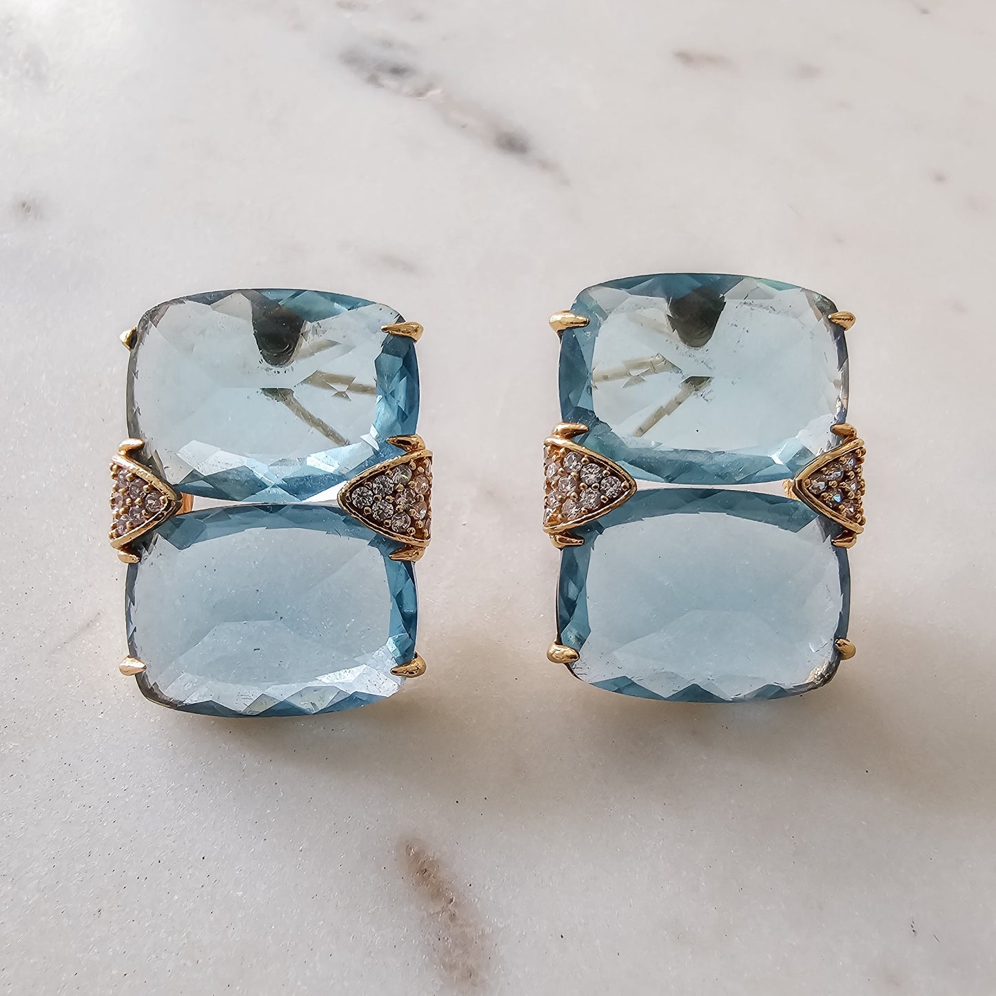 18K Gold Plated Double Aquamarine Earrings