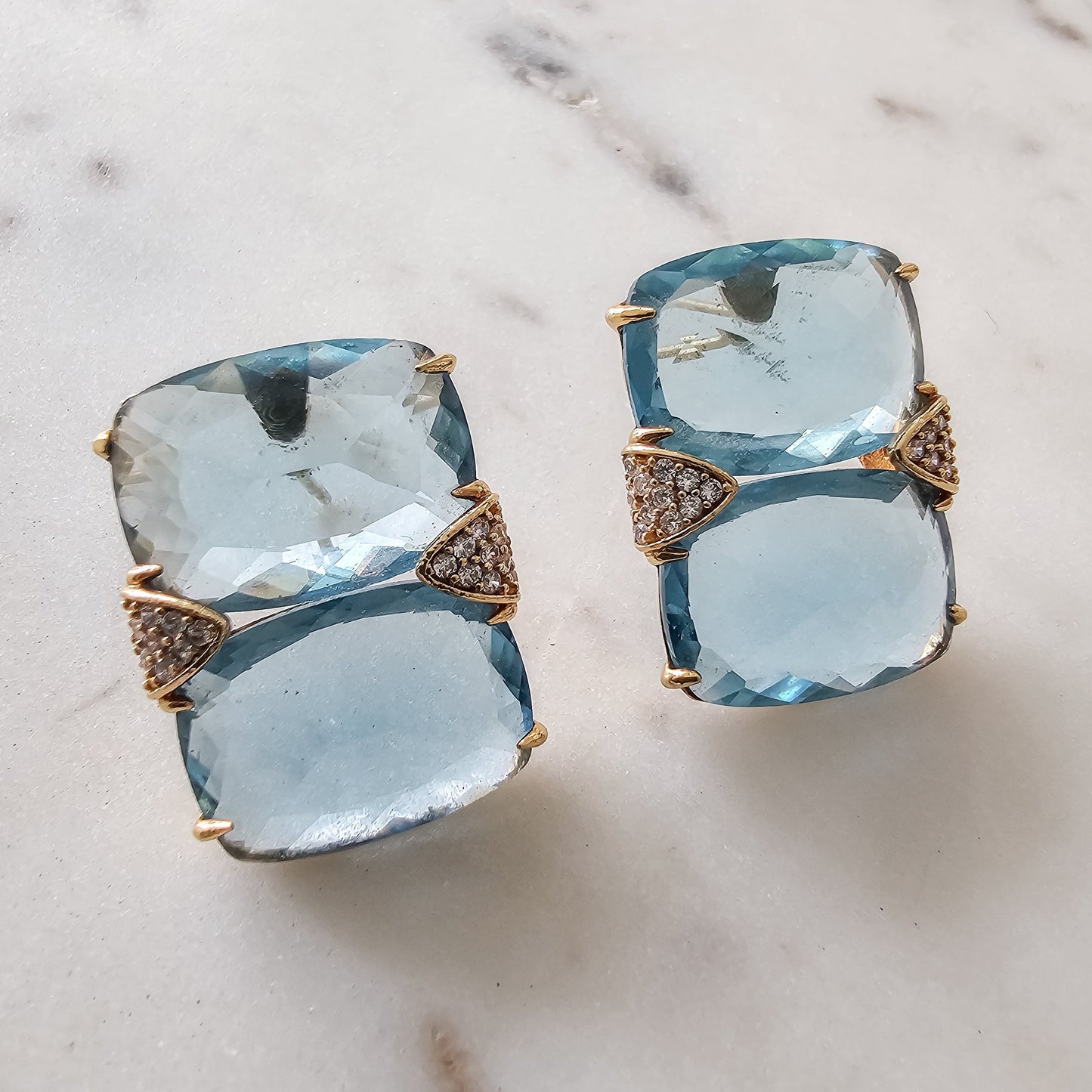 18K Gold Plated Double Aquamarine Earrings