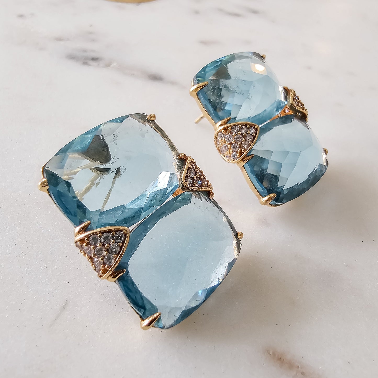 18K Gold Plated Double Aquamarine Earrings