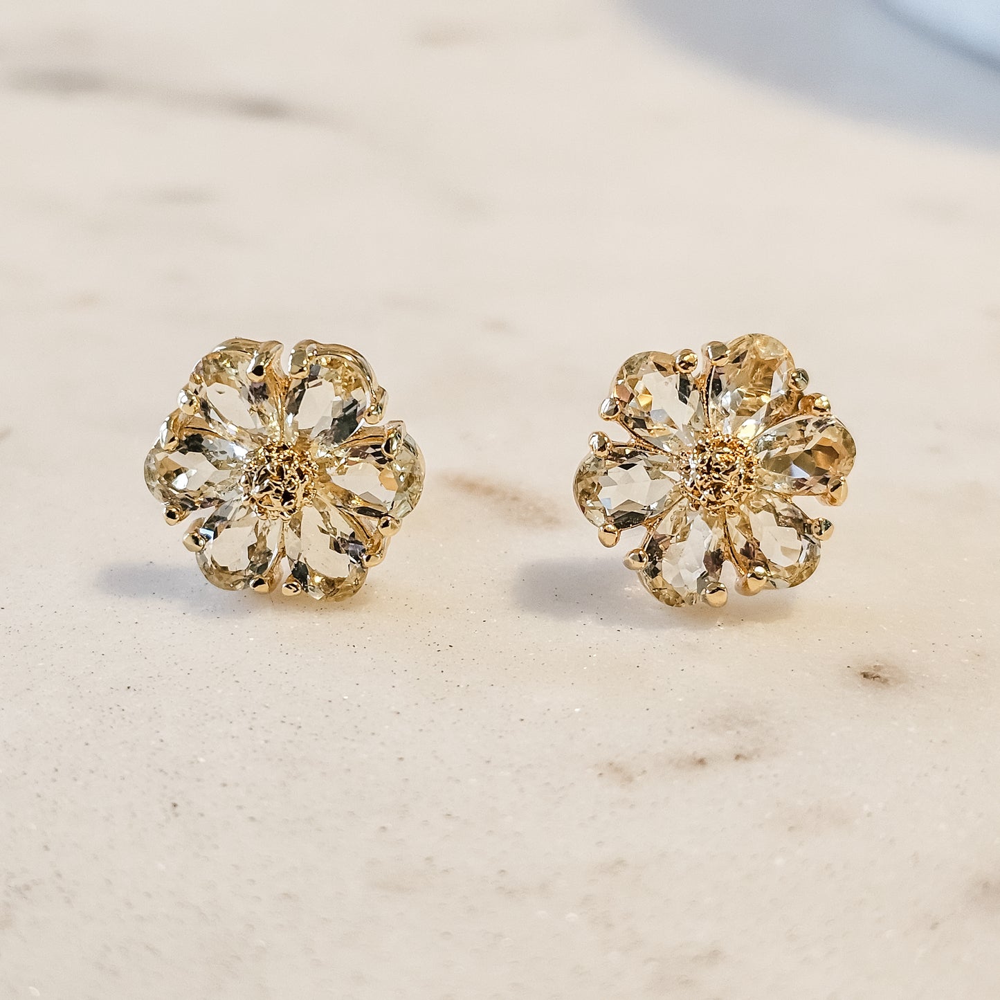 18K Gold Plated Stone Flower Earrings