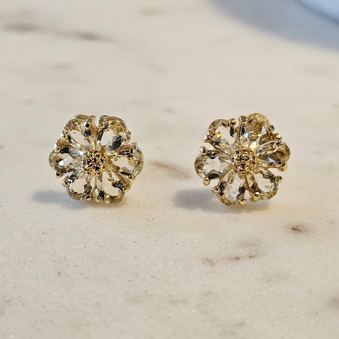 18K Gold Plated Stone Flower Earrings