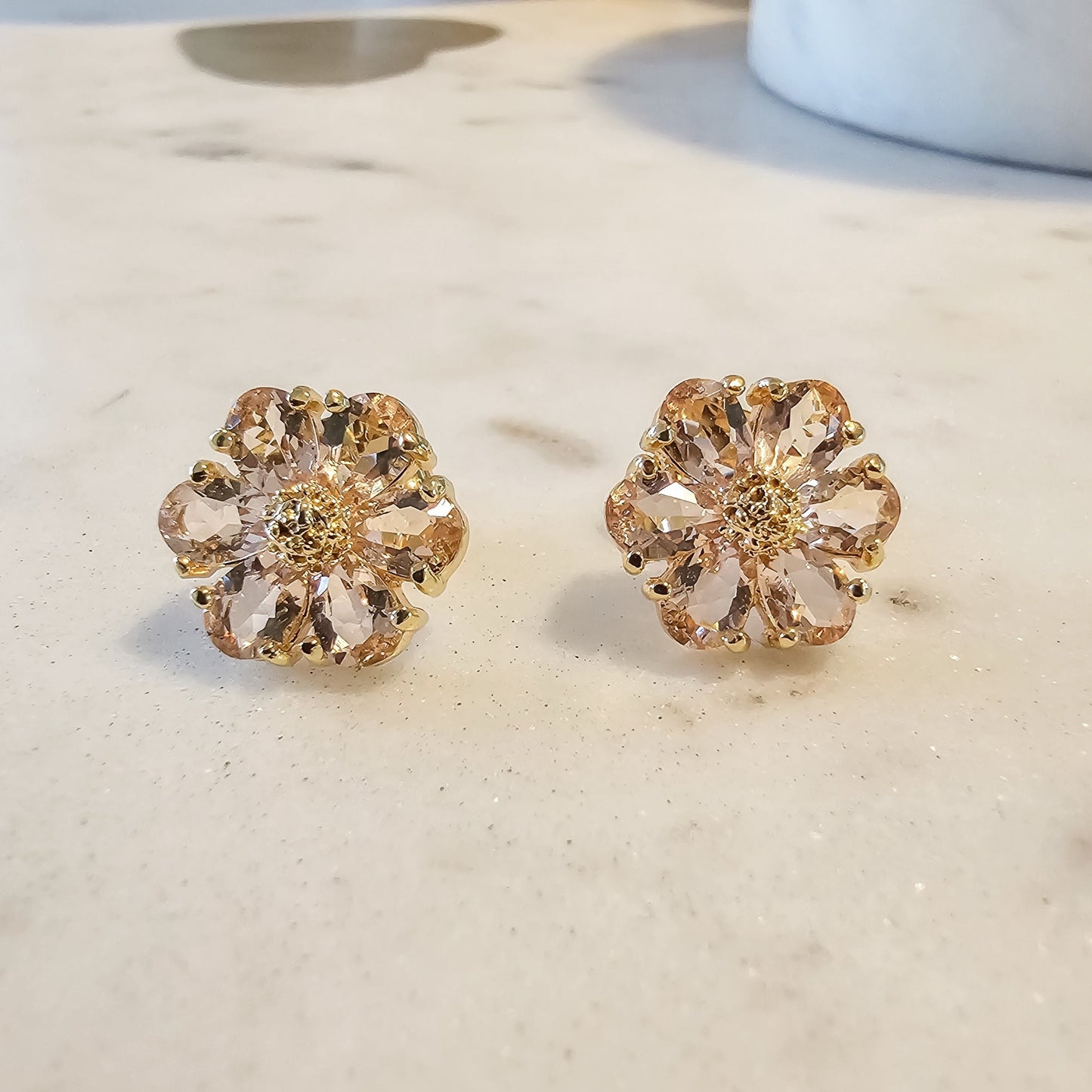18K Gold Plated Stone Flower Earrings