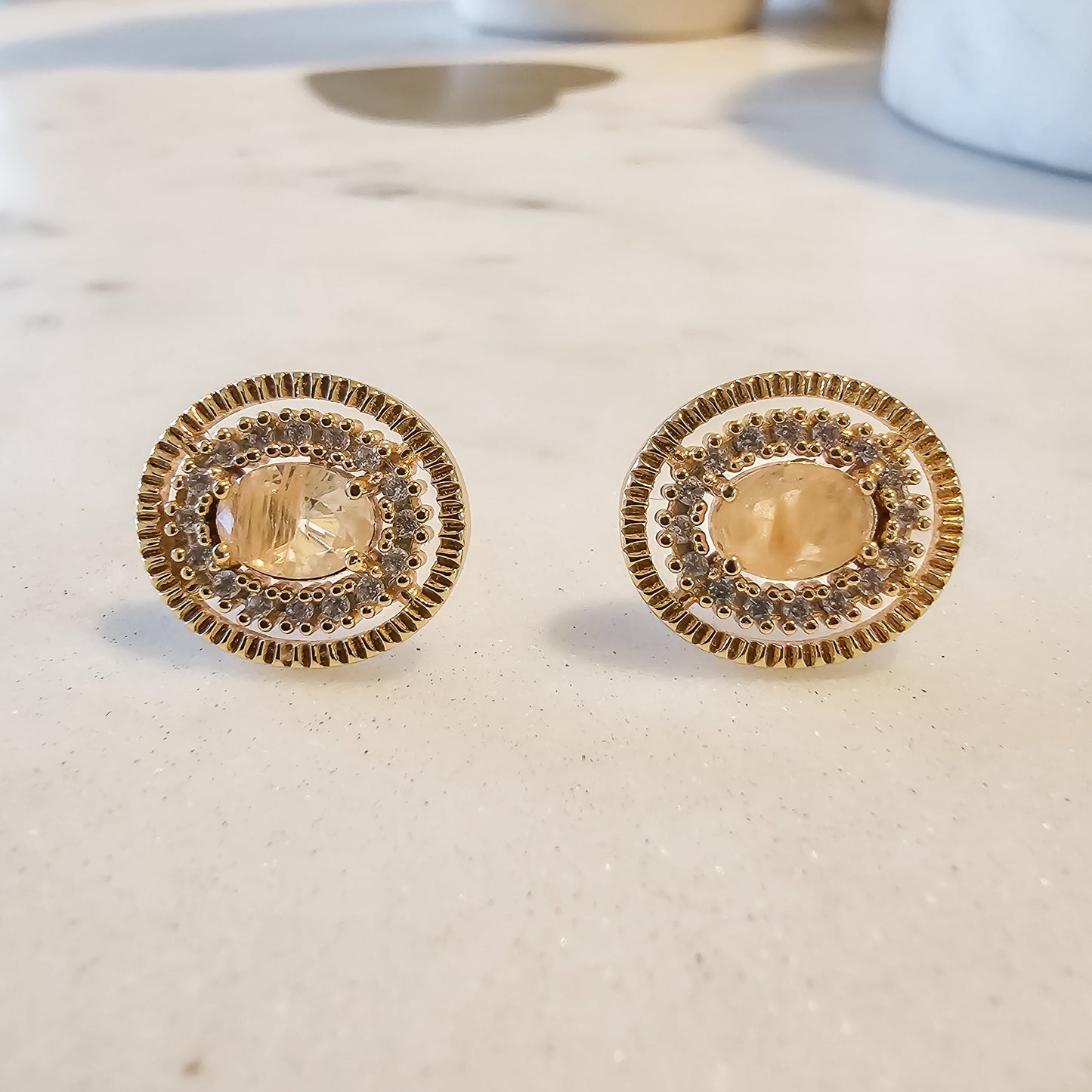 18K Gold Plated Oval Stone Studded Zirconia Earrings
