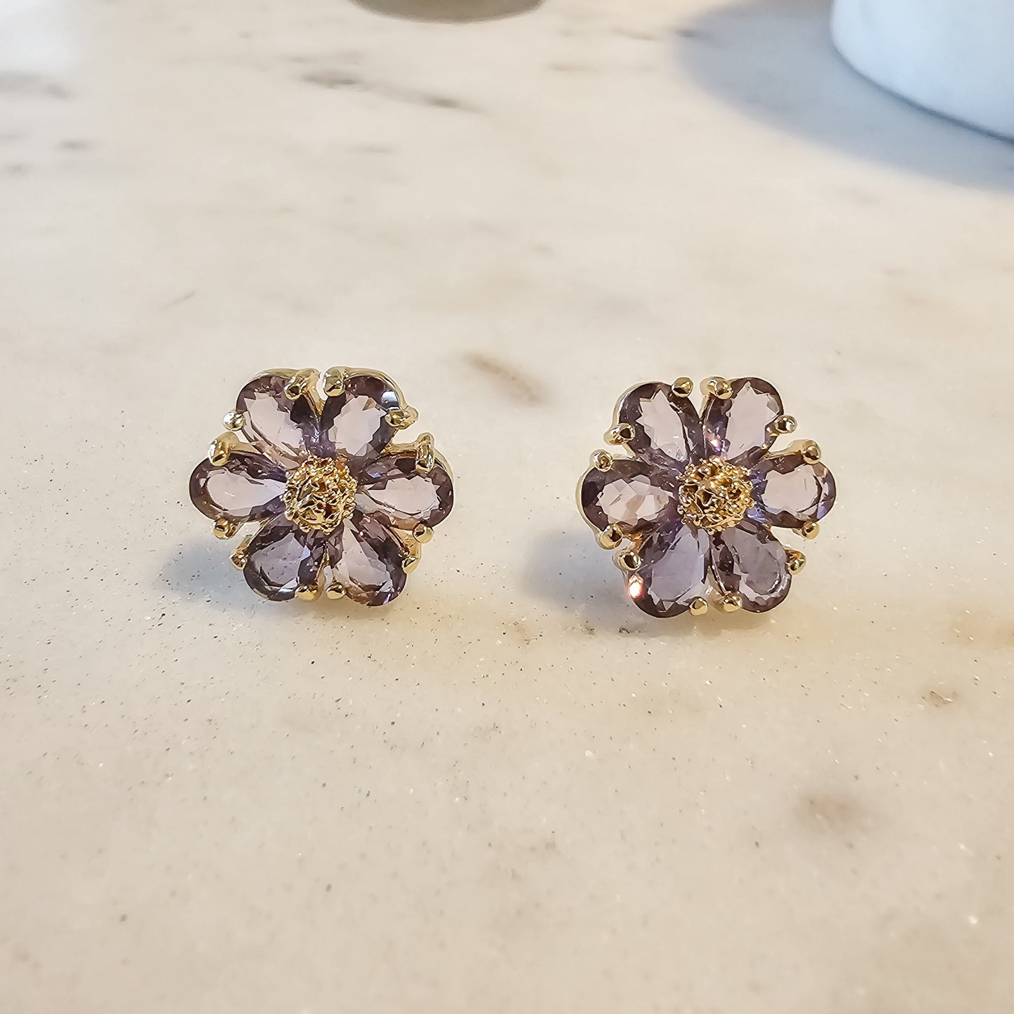 18K Gold Plated Stone Flower Earrings