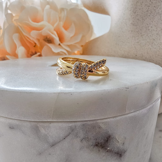 18K Gold Plated Knot Studded Zirconia Ring