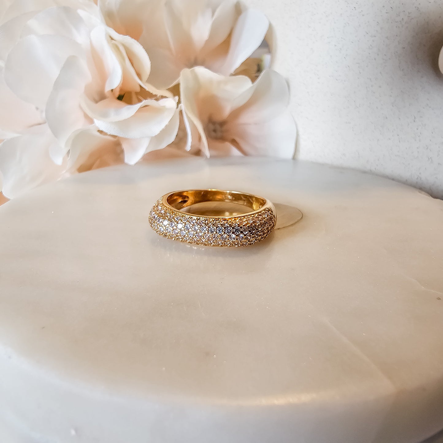 18K Gold Plated Square Bold Studded Zirconia Ring