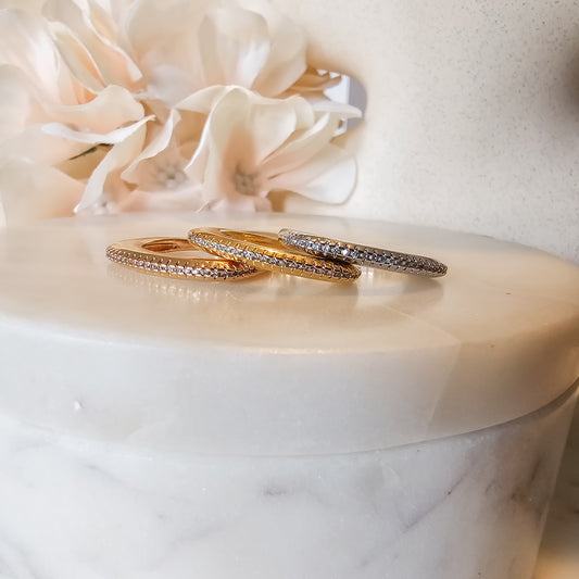 Mix Plated Trio Studded Zirconia Ring