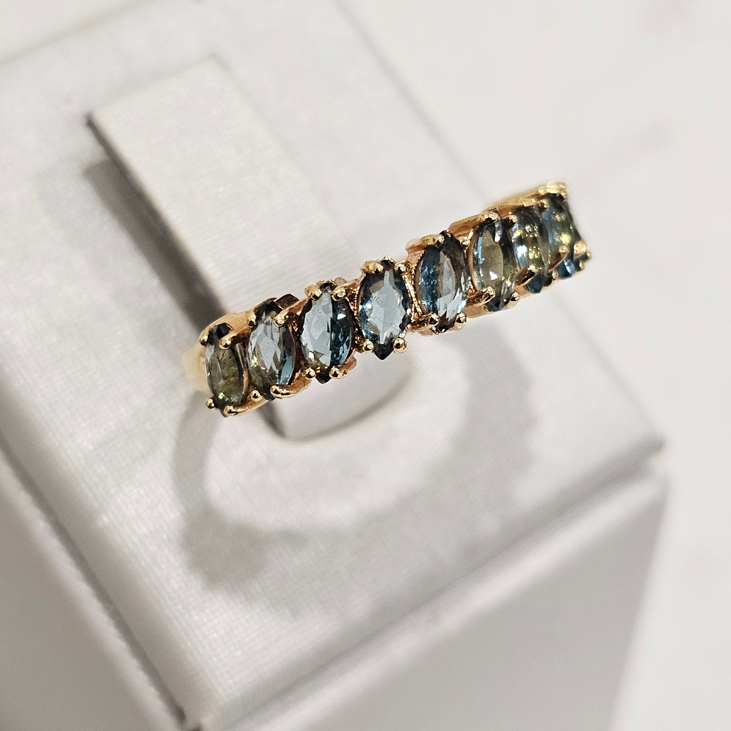 18K Gold Plated Green Turmaline Navettes Ring