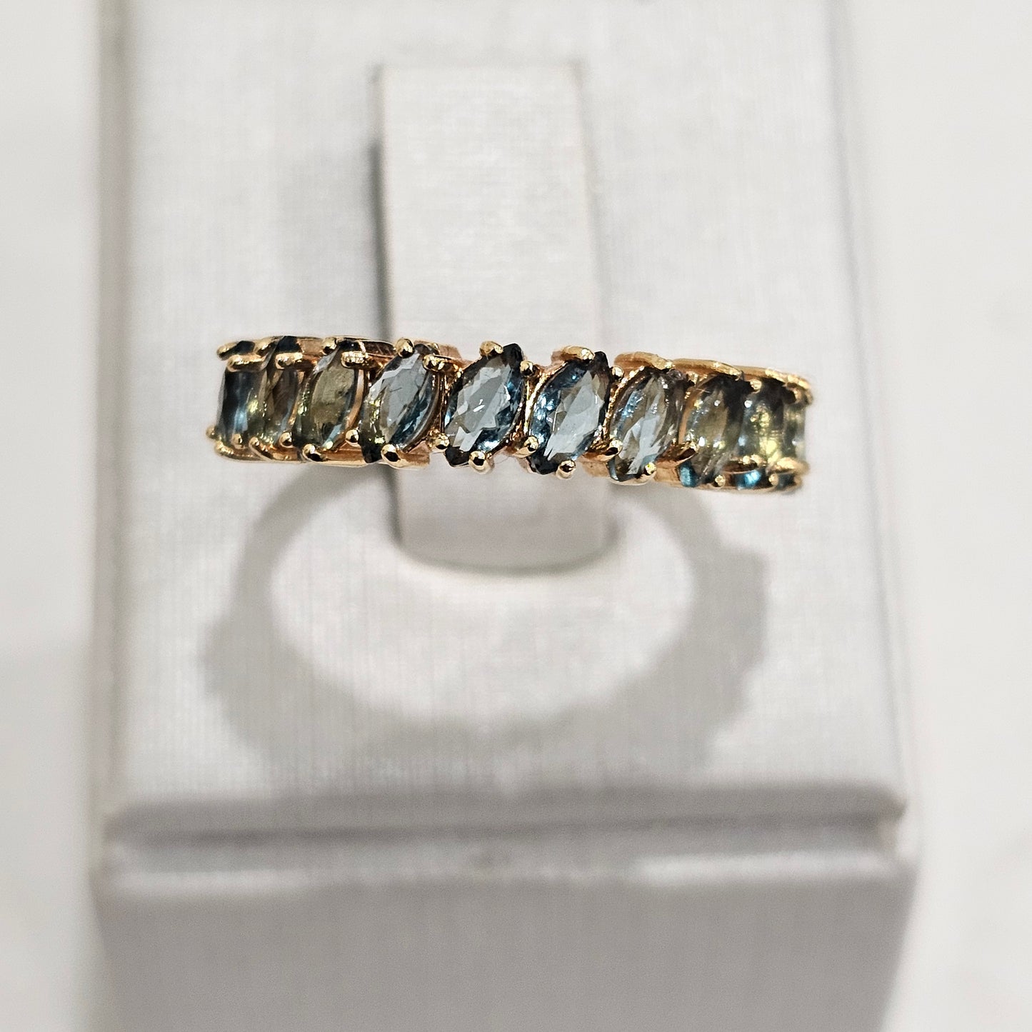 18K Gold Plated Green Turmaline Navettes Ring