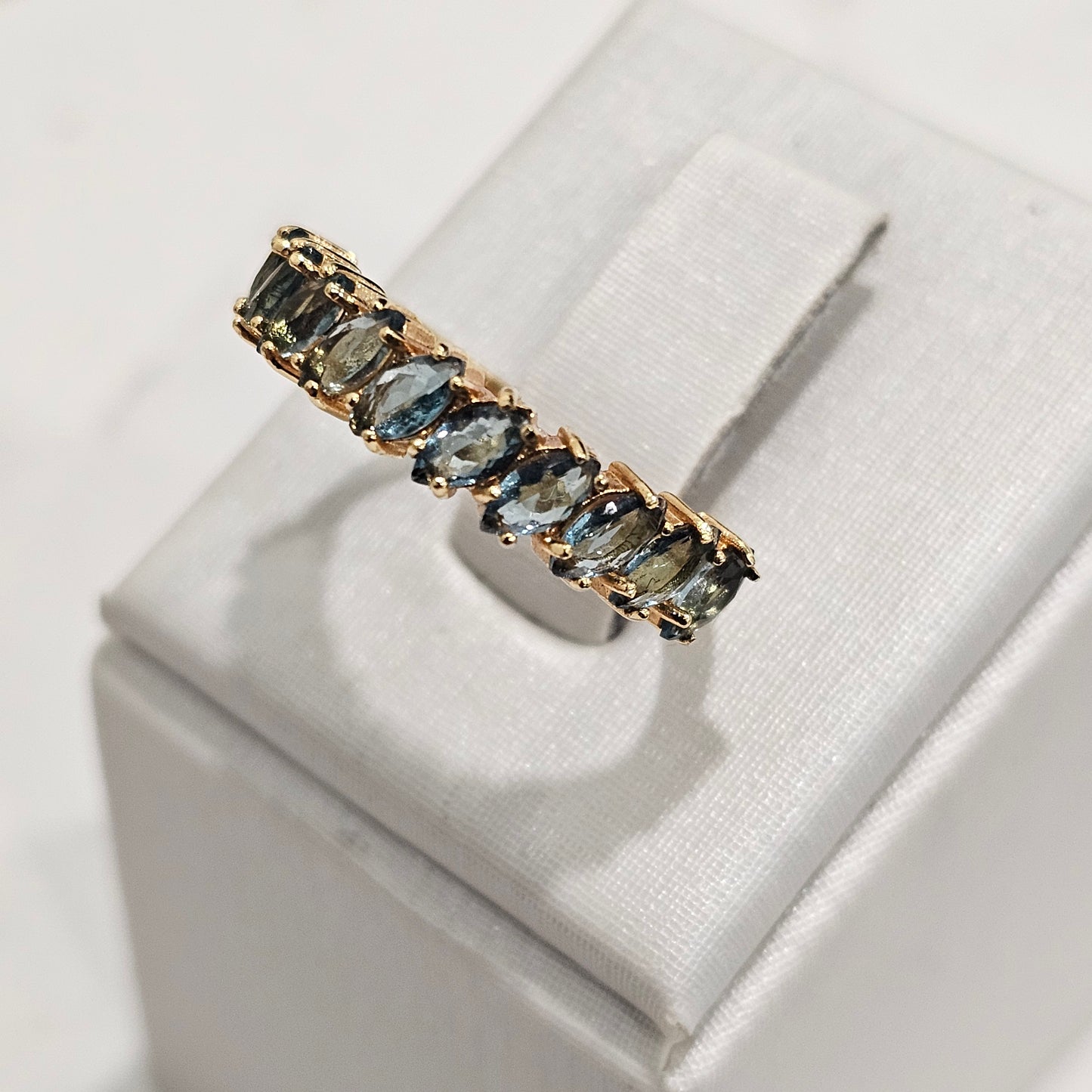 18K Gold Plated Green Turmaline Navettes Ring