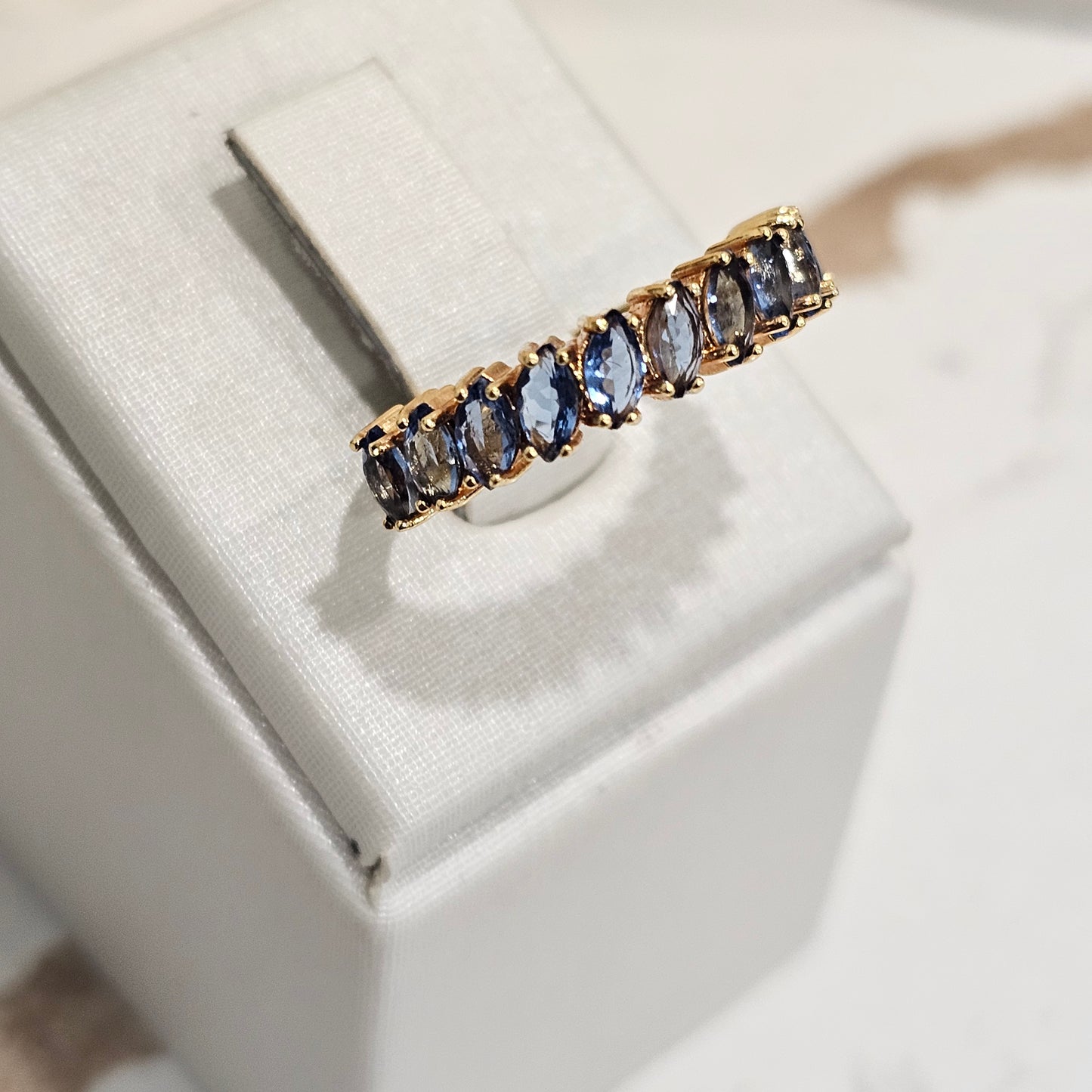 18K Gold Plated Blue Sapphire Navettes Ring