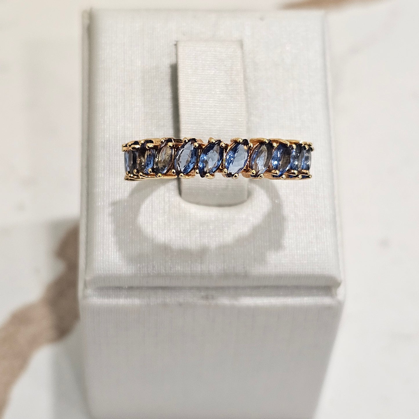 18K Gold Plated Blue Sapphire Navettes Ring