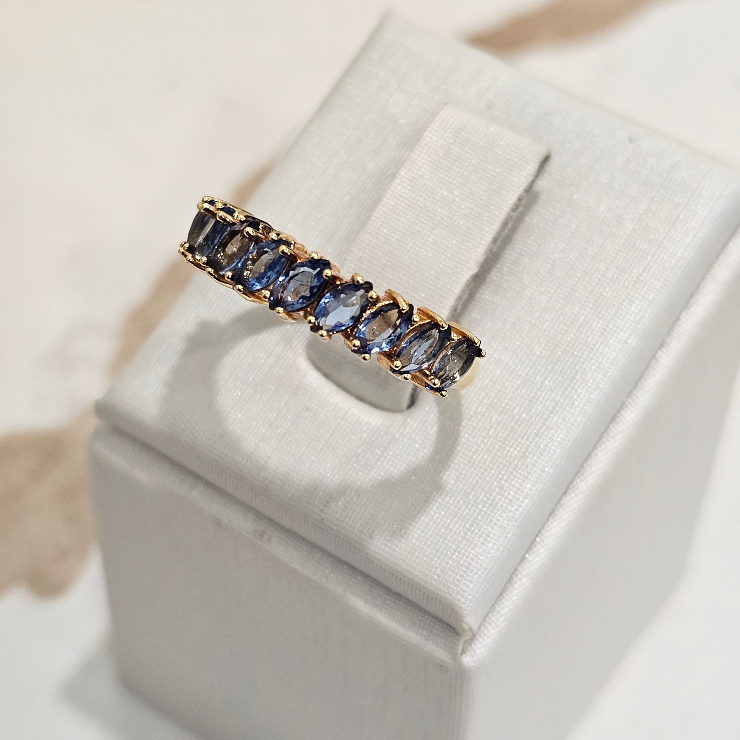 18K Gold Plated Blue Sapphire Navettes Ring