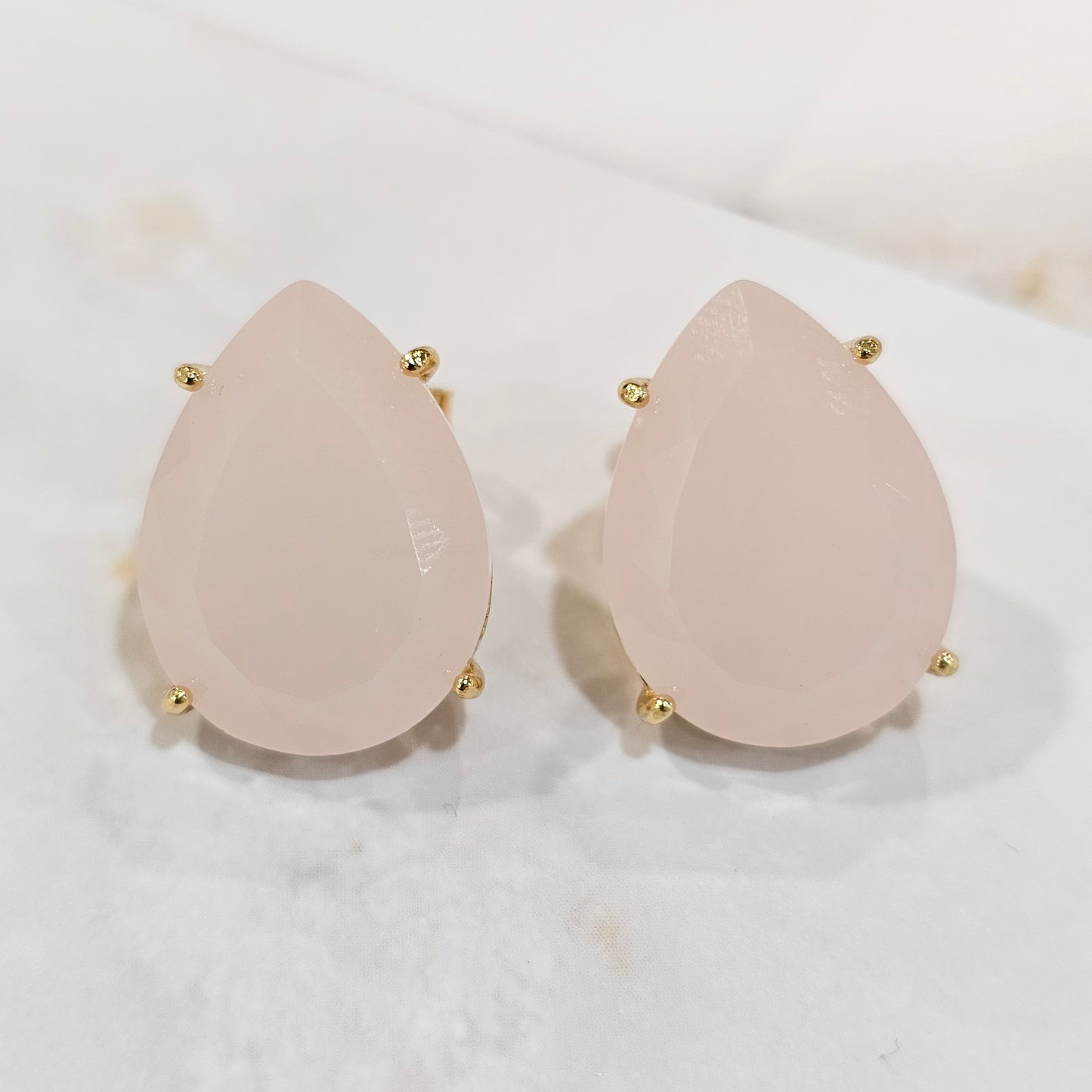 18K Gold Plated Teardrop Pink Stones 15x20mm Earrings