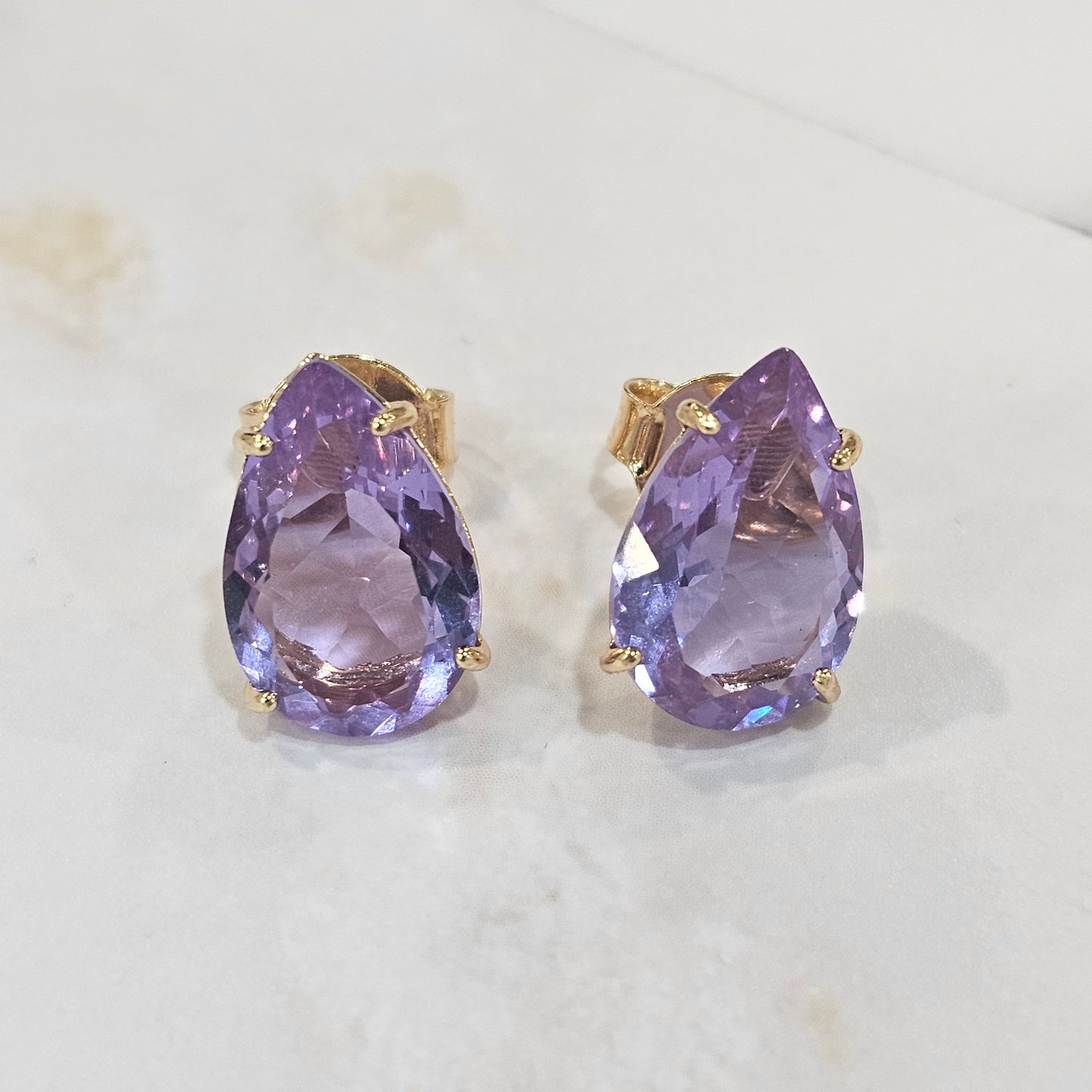 18K Gold Plated Teardrop Red to Pink Stones 10x15mm Earrings