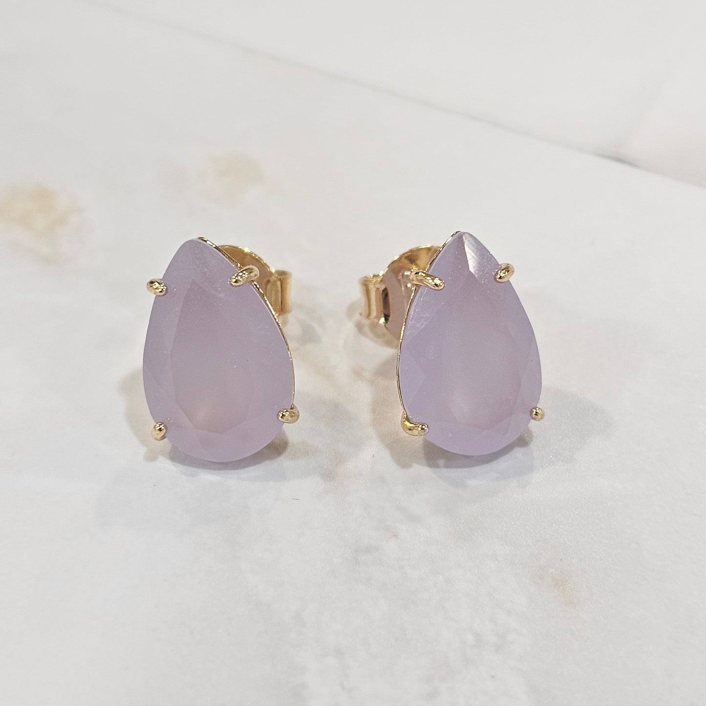 18K Gold Plated Teardrop Red to Pink Stones 10x15mm Earrings