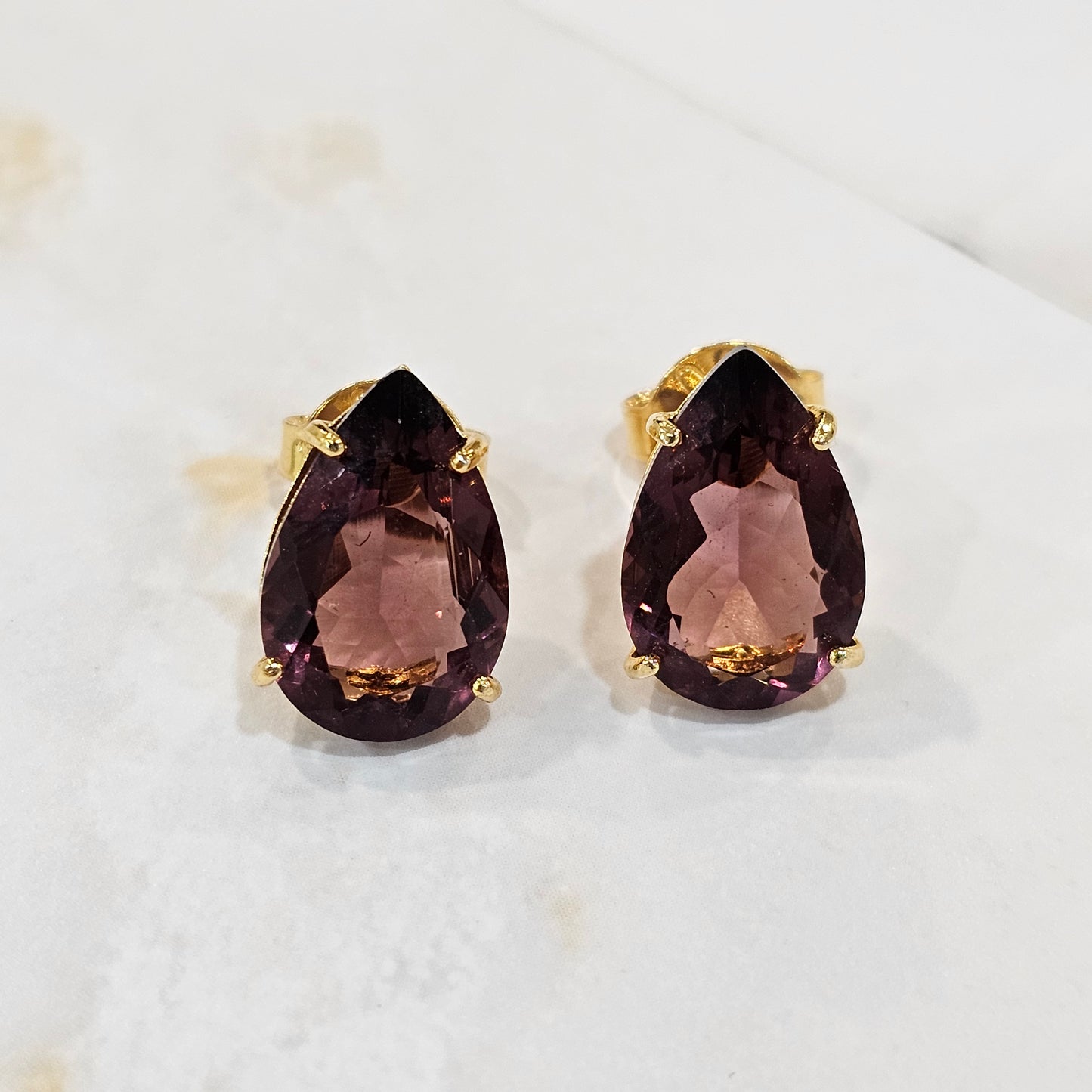 18K Gold Plated Teardrop Red to Pink Stones 10x15mm Earrings