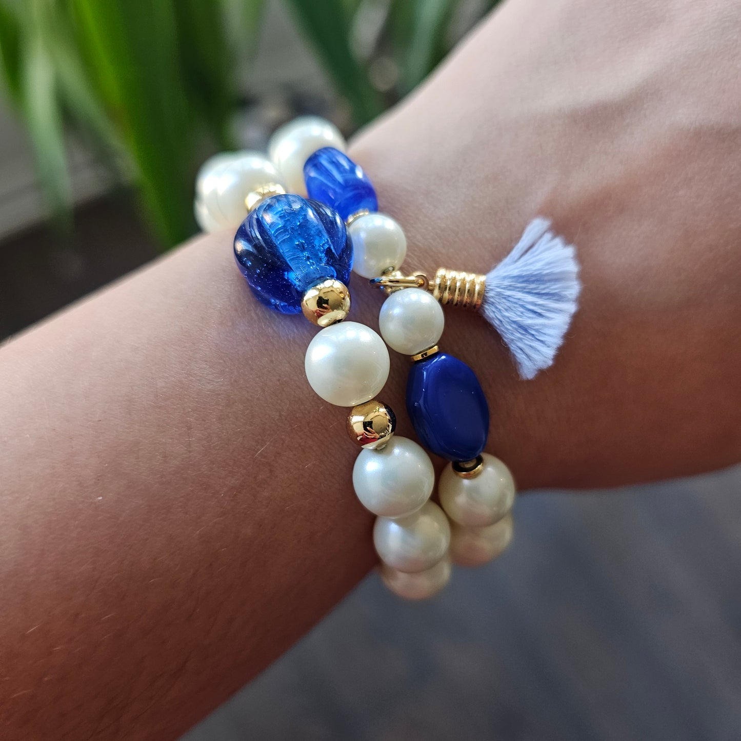 18K Gold Plated Pearl and Blue Stones Bracelet