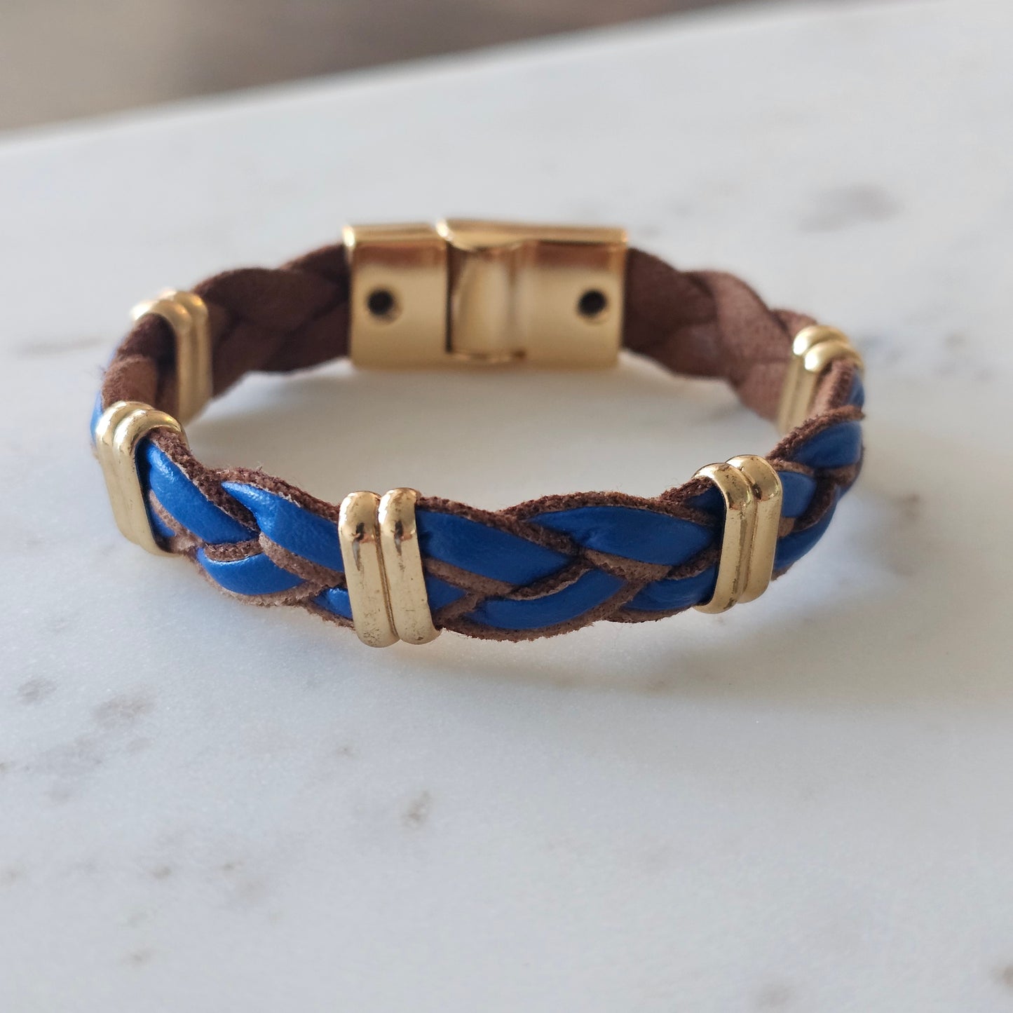 18K Gold Plated Bracelet with colorful leather braids.