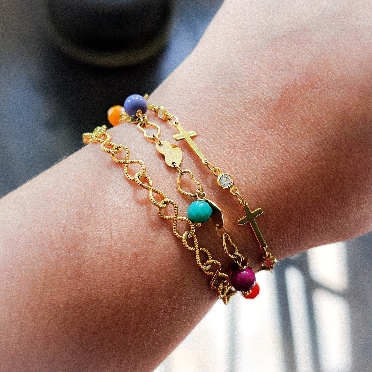 18K Gold Plated Colorful Crystals and Resin Balls Necklace or Bracelet 50cm