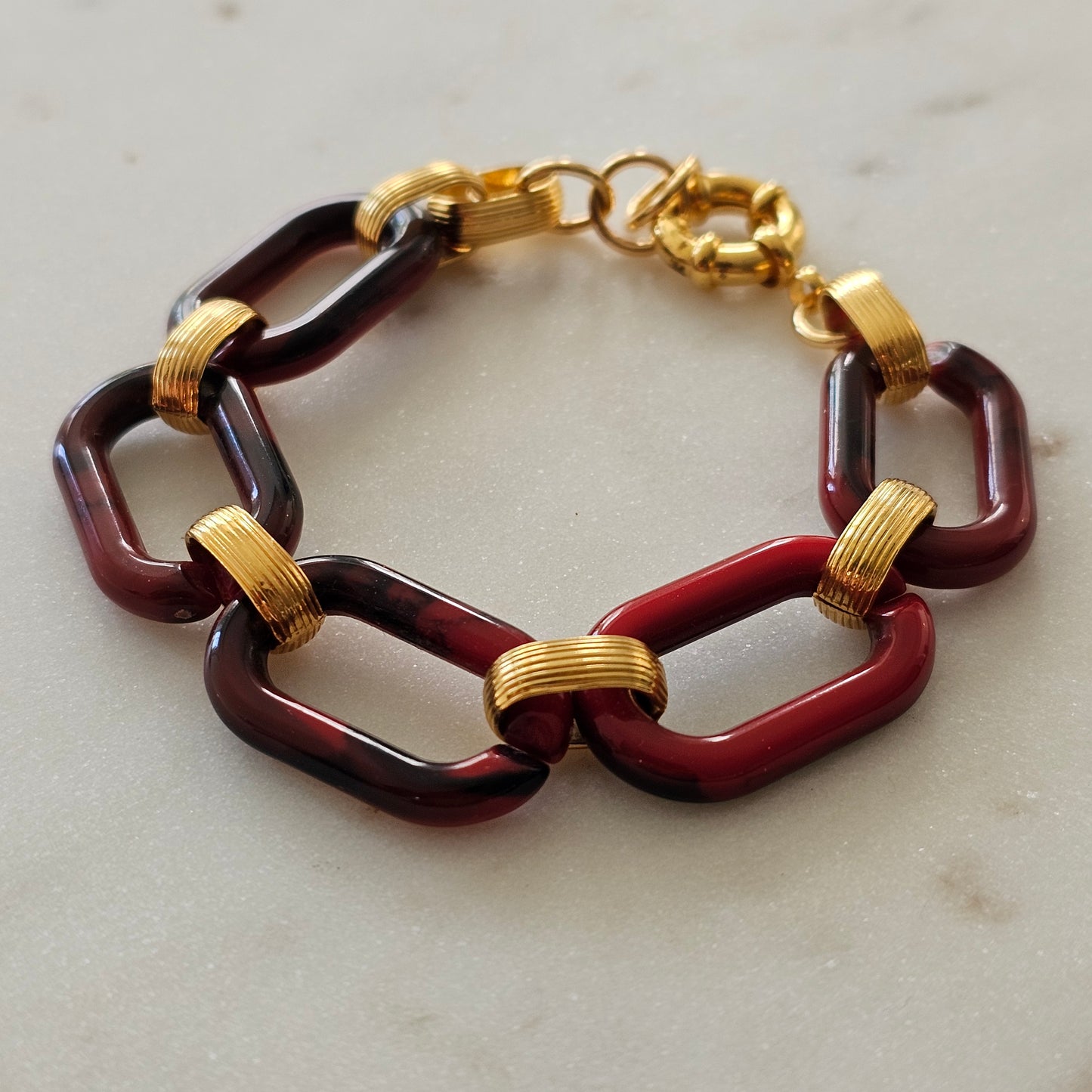 18K Gold Plated Cream Link Resin Bracelet
