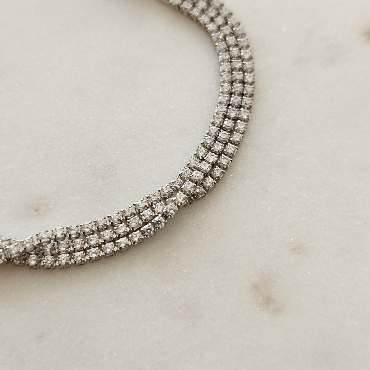 White Rhodium Plated Trio Thin Tennis Bracelet