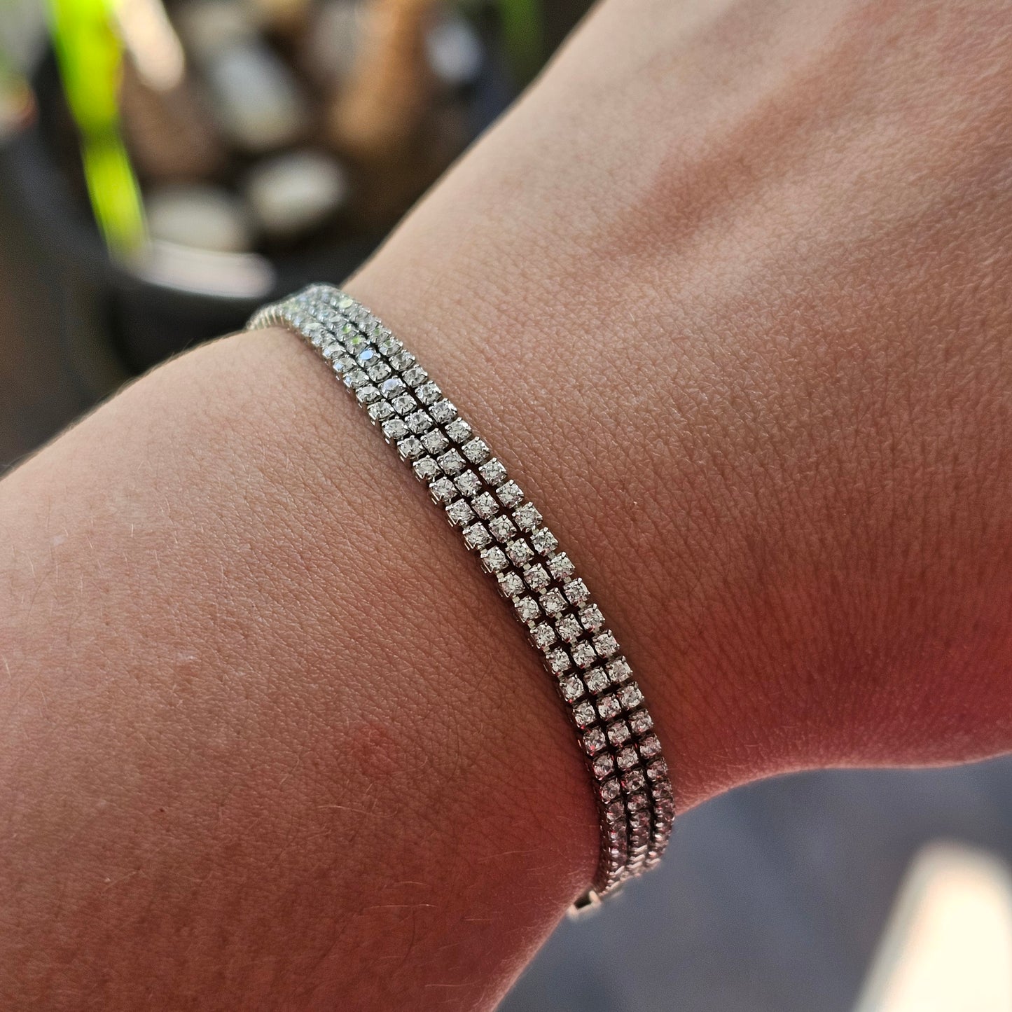 White Rhodium Plated Trio Thin Tennis Bracelet