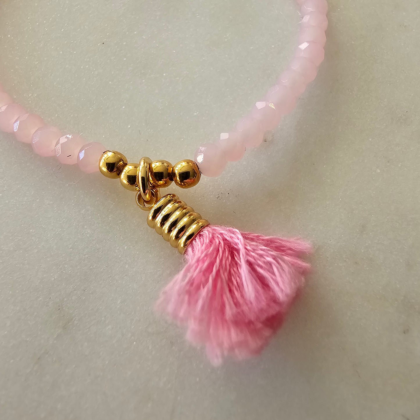 18K Gold Plated Light Pink Crystal and Pompom Bracelet
