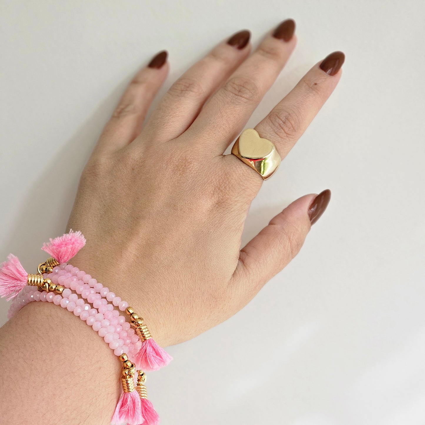 18K Gold Plated Light Pink Crystal and Pompom Bracelet