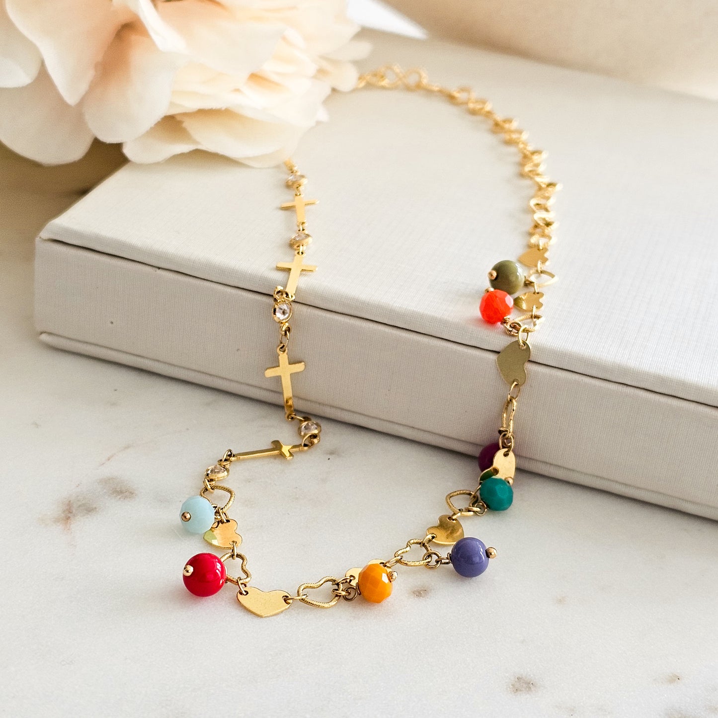 18K Gold Plated Colorful Crystals and Resin Balls Necklace or Bracelet 50cm