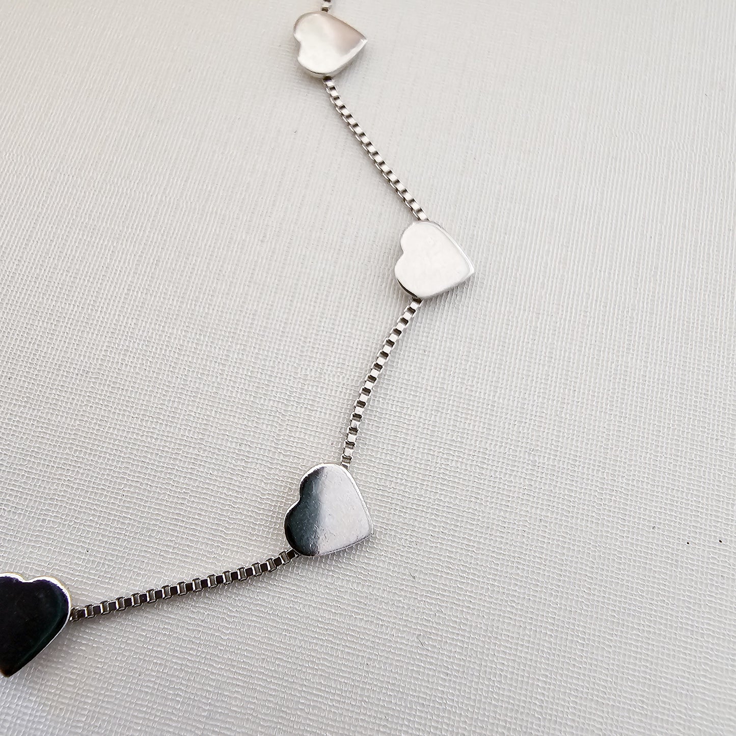 White Rhodium Plated Delicate Mini Hearts Necklace