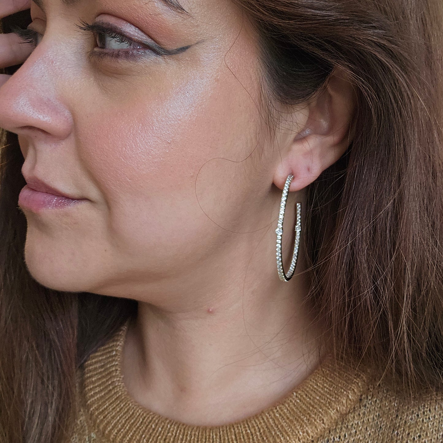 18K Gold Plated Studded Zirconia Hoops Earrings