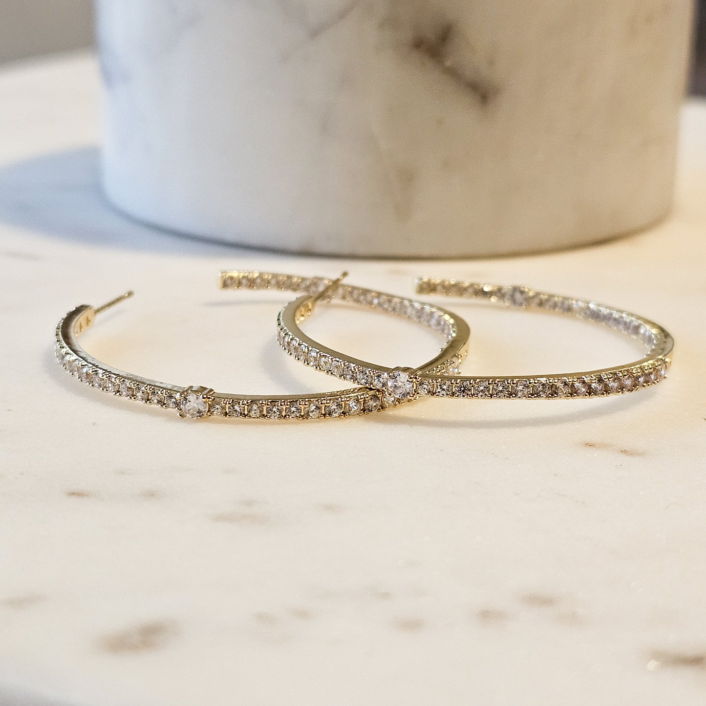 18K Gold Plated Studded Zirconia Hoops Earrings