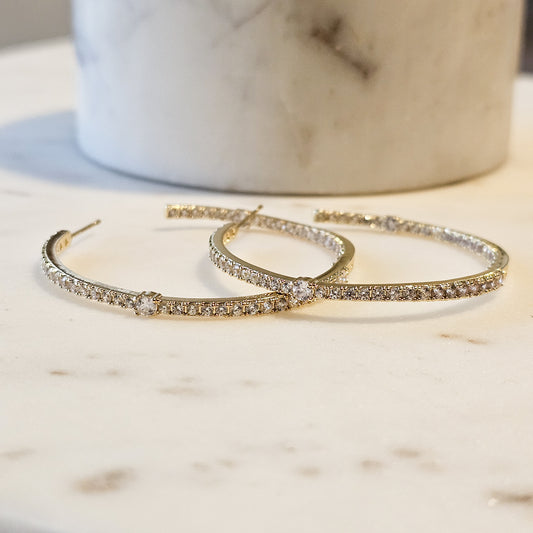 18K Gold Plated Studded Zirconia Hoops Earrings