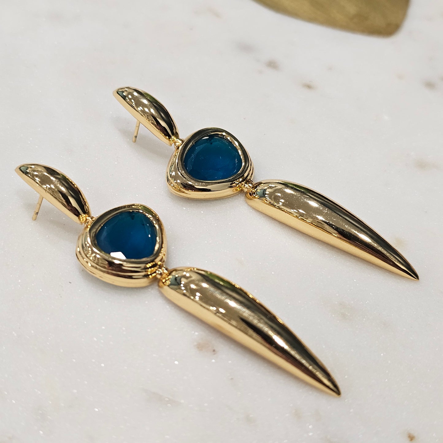 18K Gold Plated Dangling London Topaz Earrings
