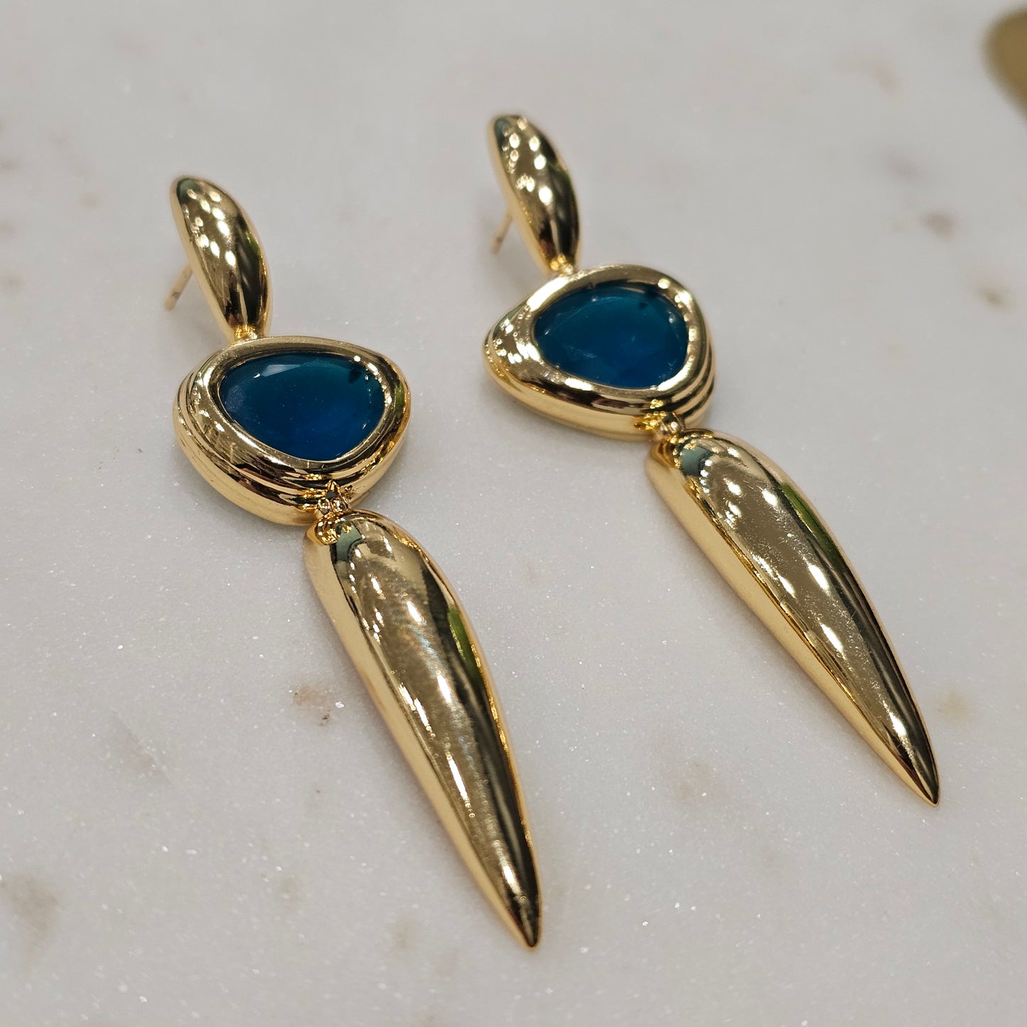 18K Gold Plated Dangling London Topaz Earrings