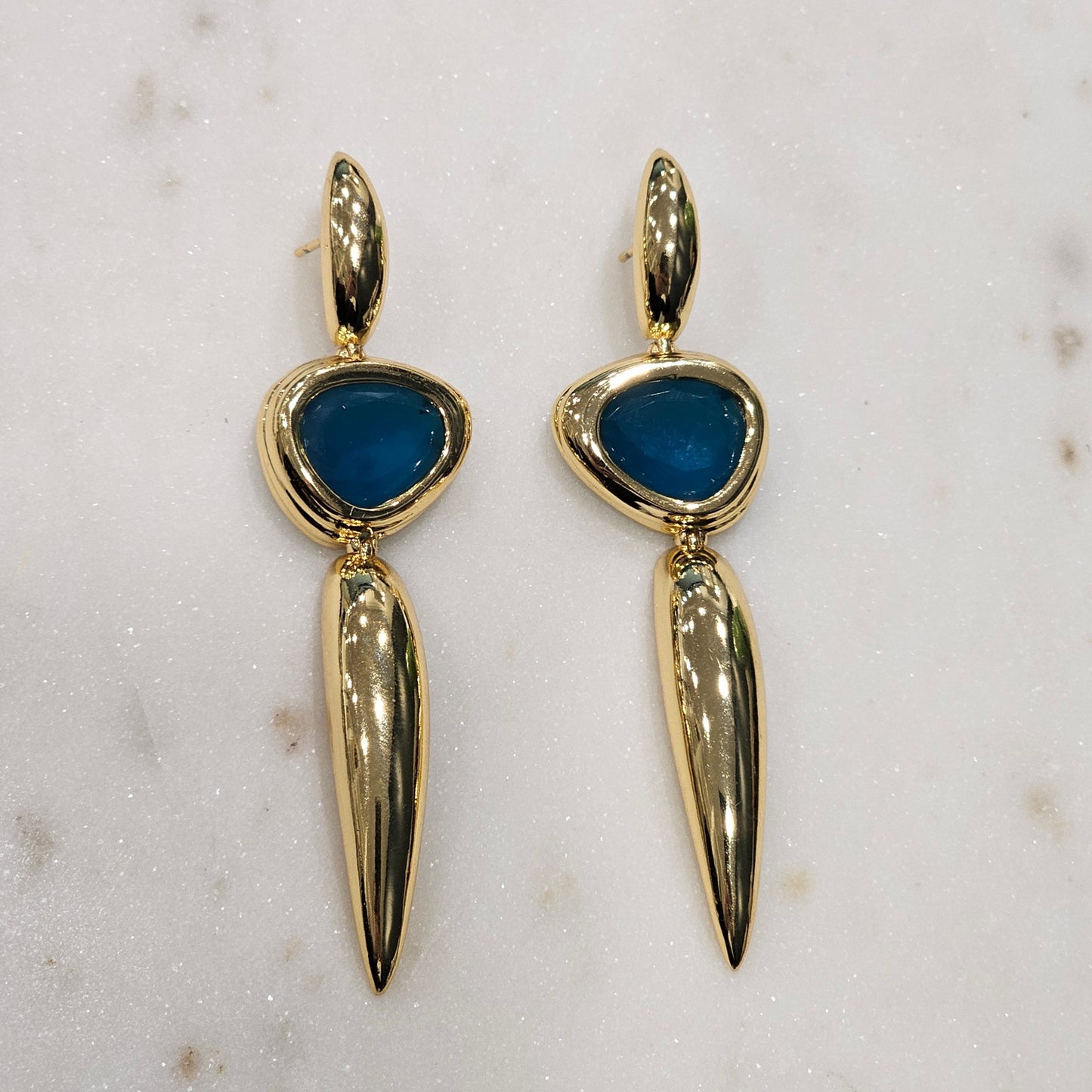 18K Gold Plated Dangling London Topaz Earrings