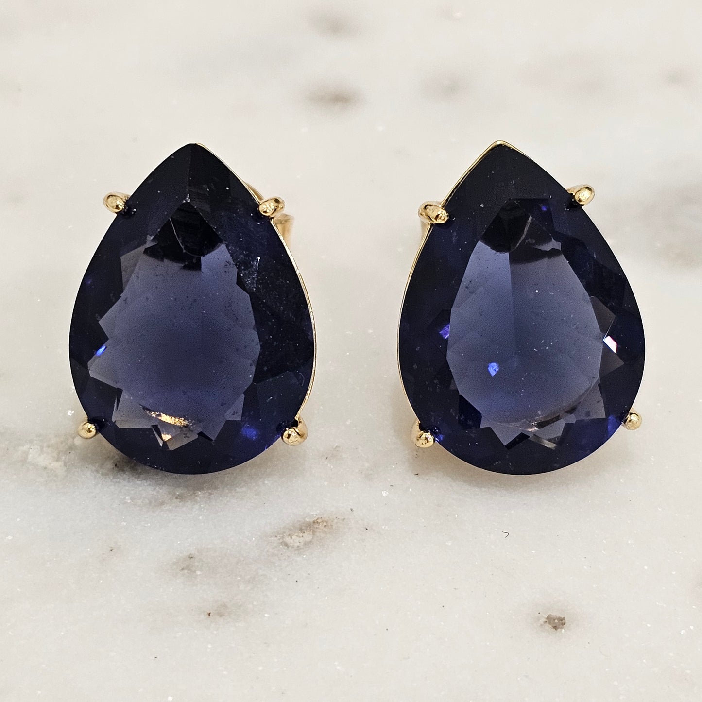 18K Gold Plated Teardrop Pink Stones 15x20mm Earrings