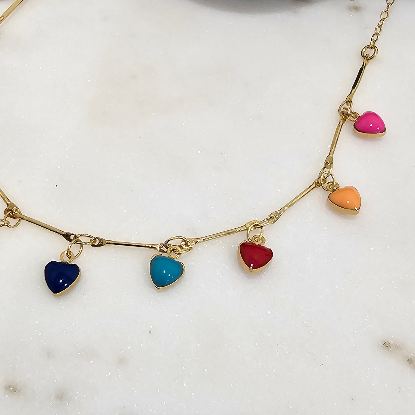 18K Gold Plated Colorful Hearts Resin Kids Necklace
