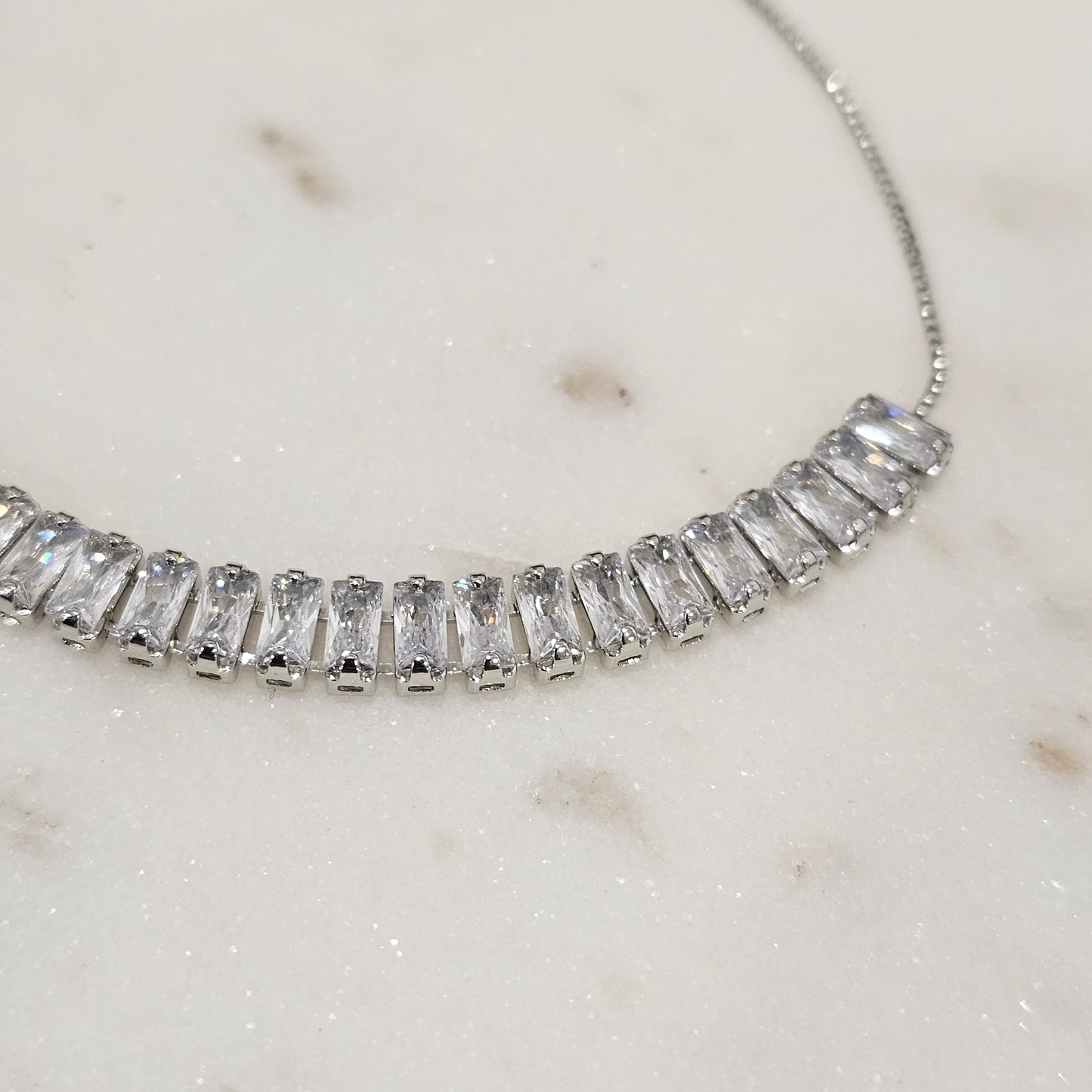 White Rhodium Plated Baguette Zirconia Adjustable Bracelet