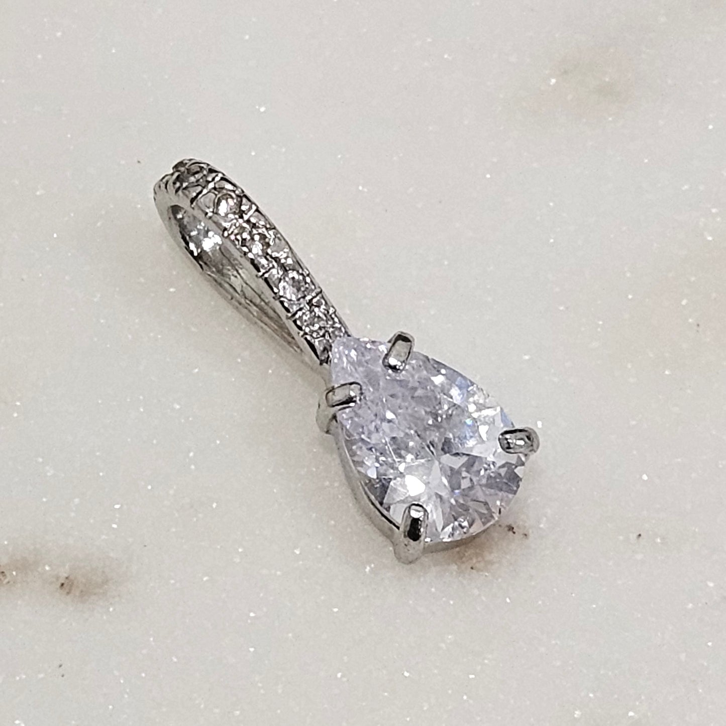 White Rhodium Plated Charm Teardrop Zirconia Pendant
