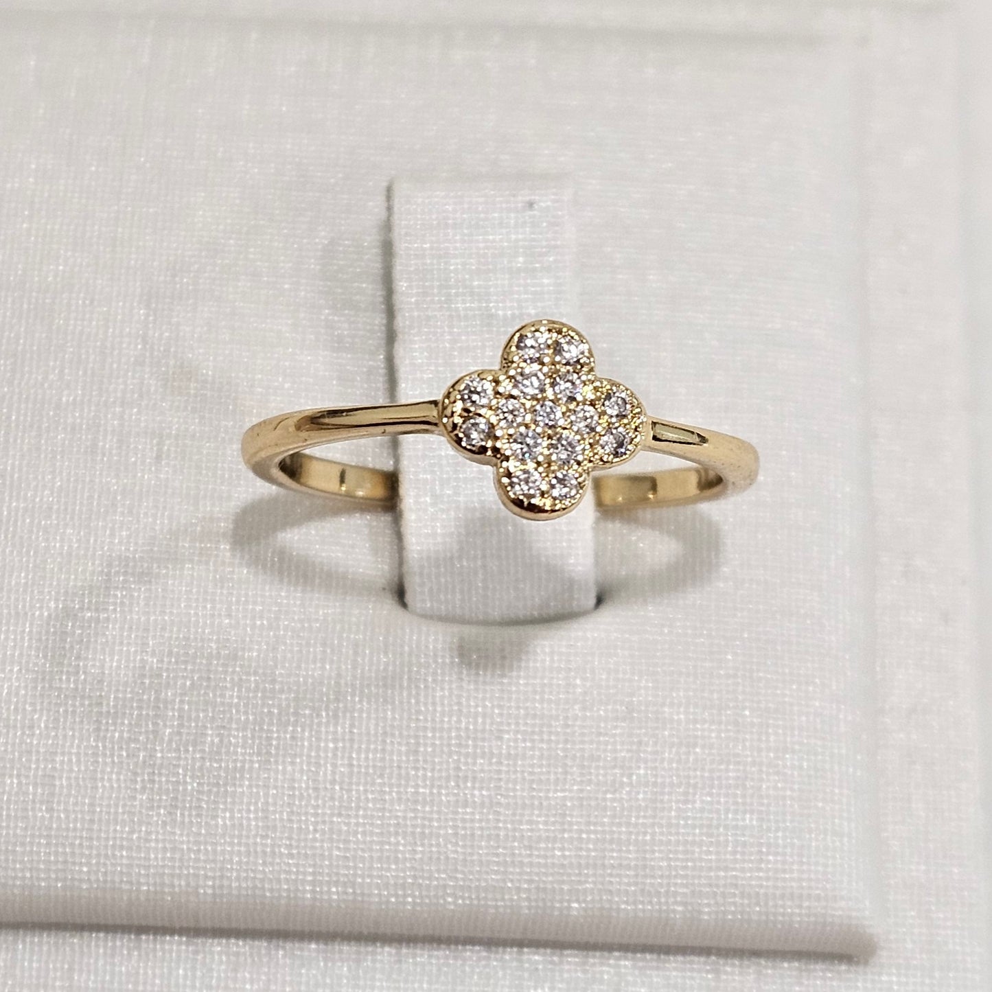 18K Gold Plated Clover Studded Zirconia Ring
