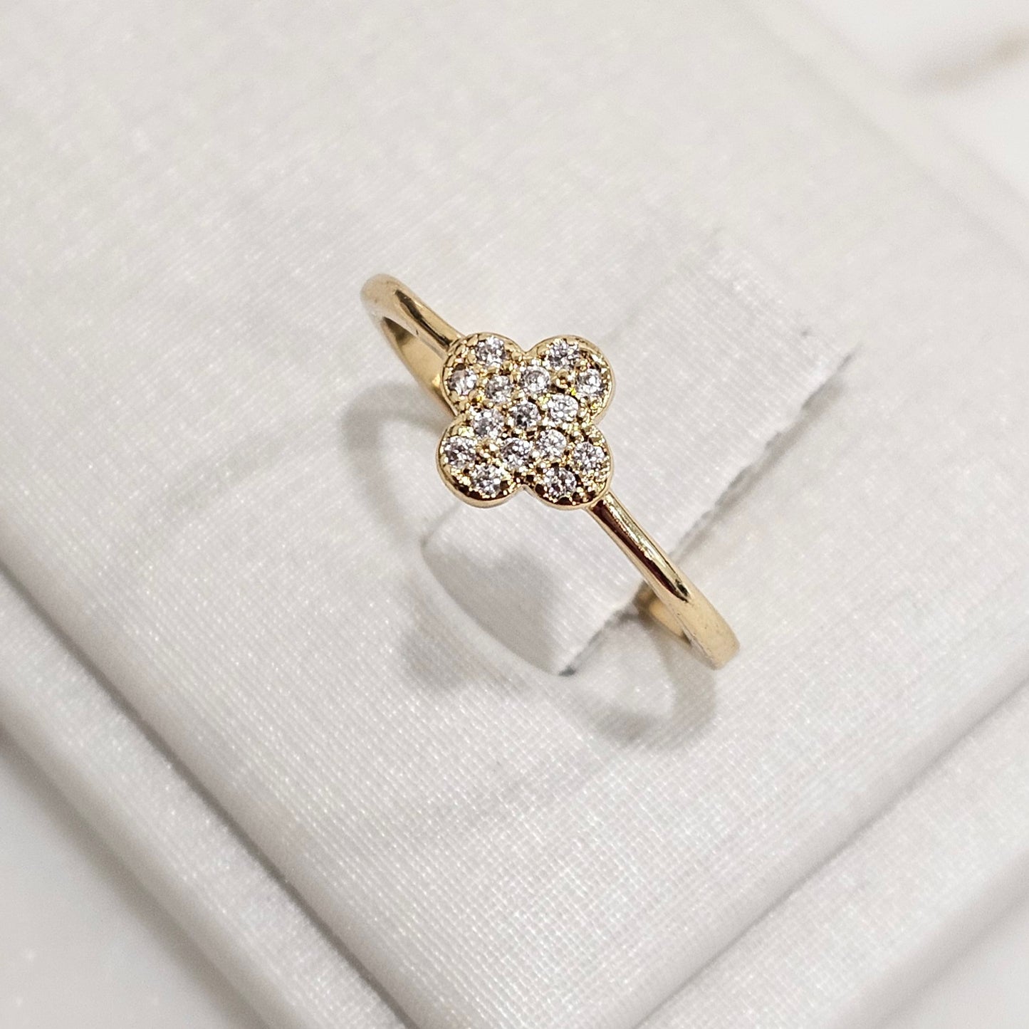 18K Gold Plated Clover Studded Zirconia Ring