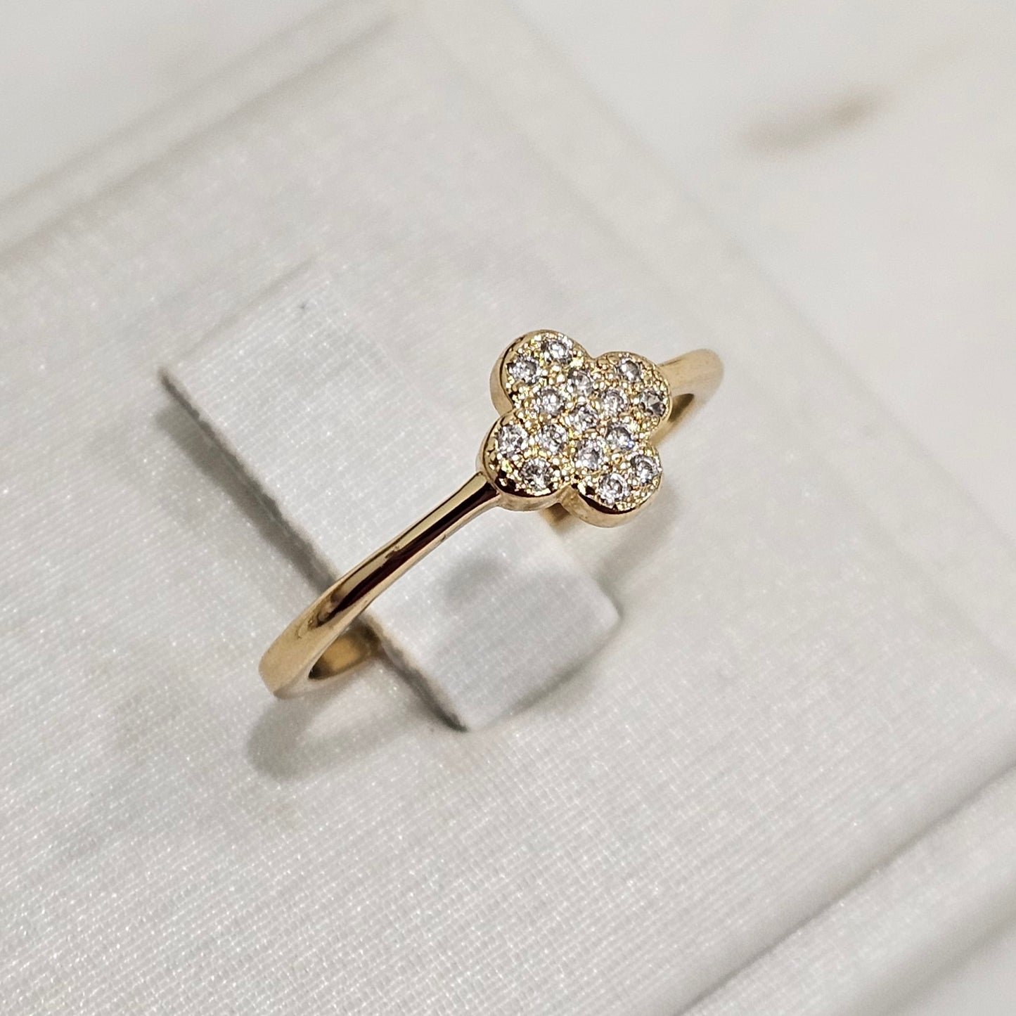 18K Gold Plated Clover Studded Zirconia Ring