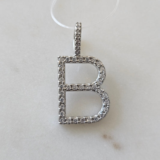 White Rhodium Plated Personalized Letter Studded Zirconia Pendant