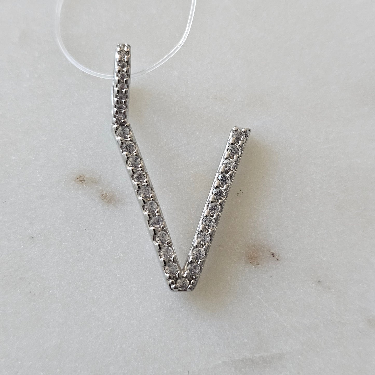 White Rhodium Plated Personalized Letter Studded Zirconia Pendant