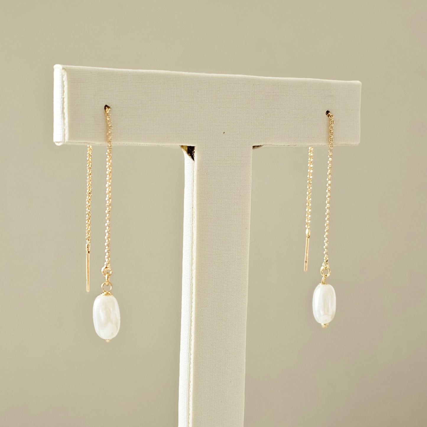 18K Gold Plated Pearl Threader Earrings